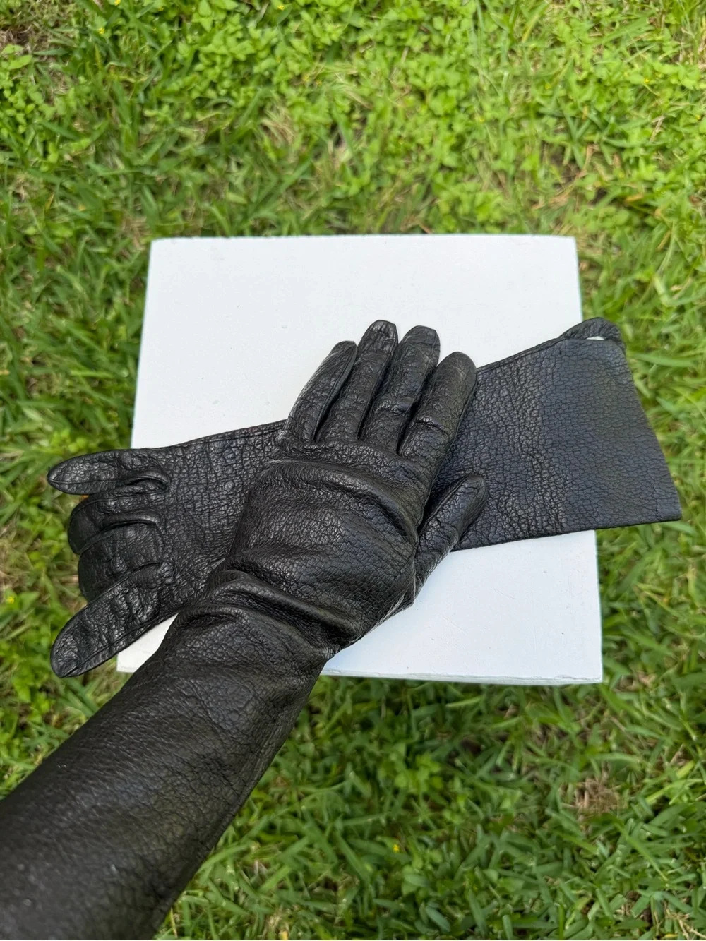 Women's Black Leather Long Gloves - Classic Wrist-Extending Style